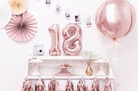 Balon foliowy Cyfra 1, 35cm, Rose Gold różowe złoto Partydeco Balon foliowy Cyfra 1, 35cm, Rose Gold różowe złoto Partydeco