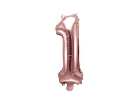 Balon foliowy Cyfra 1, 35cm, Rose Gold różowe złoto Partydeco Balon foliowy Cyfra 1, 35cm, Rose Gold różowe złoto Partydeco