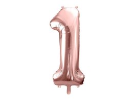 Balon foliowy Cyfra '1', 86cm, różowe złoto Partydeco