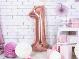 Balon foliowy Cyfra '1', 86cm, różowe złoto Partydeco