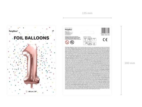 Balon foliowy Cyfra '1', 86cm, różowe złoto Partydeco Balon foliowy Cyfra '1', 86cm, różowe złoto Partydeco