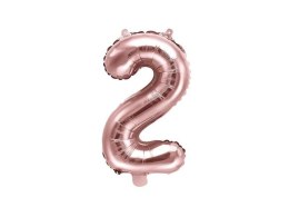 Balon foliowy Cyfra '2', 35cm, różowe złoto Partydeco