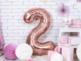 Balon foliowy Cyfra '2', 86cm, różowe złoto Partydeco