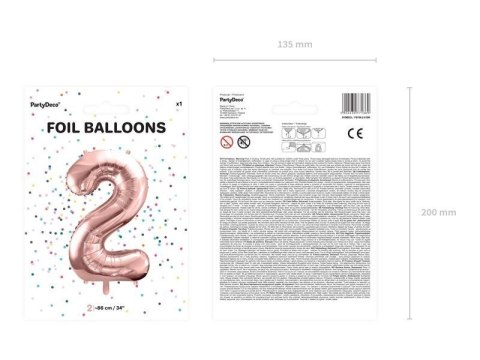 Balon foliowy Cyfra '2', 86cm, różowe złoto Partydeco Balon foliowy Cyfra '2', 86cm, różowe złoto Partydeco