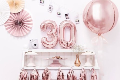 Balon foliowy Cyfra '3', 35cm, różowe złoto Partydeco Balon foliowy Cyfra '3', 35cm, różowe złoto Partydeco
