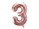 Balon foliowy Cyfra '3', 86cm, różowe złoto Partydeco