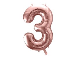 Balon foliowy Cyfra '3', 86cm, różowe złoto Partydeco