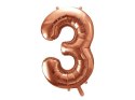 Balon foliowy Cyfra '3', 86cm, różowe złoto Partydeco