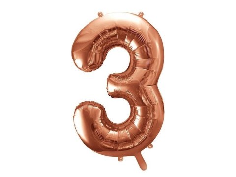 Balon foliowy Cyfra '3', 86cm, różowe złoto Partydeco Balon foliowy Cyfra '3', 86cm, różowe złoto Partydeco