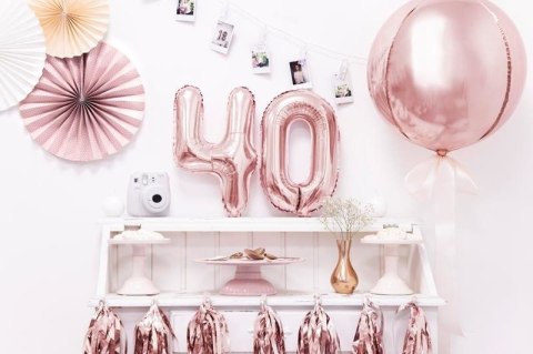 Balon foliowy Cyfra '4', 35cm, różowe złoto Partydeco Balon foliowy Cyfra '4', 35cm, różowe złoto Partydeco