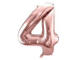 Balon foliowy Cyfra '4', 86cm, różowe złoto Partydeco