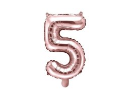 Balon foliowy Cyfra '5', 35cm, różowe złoto Partydeco