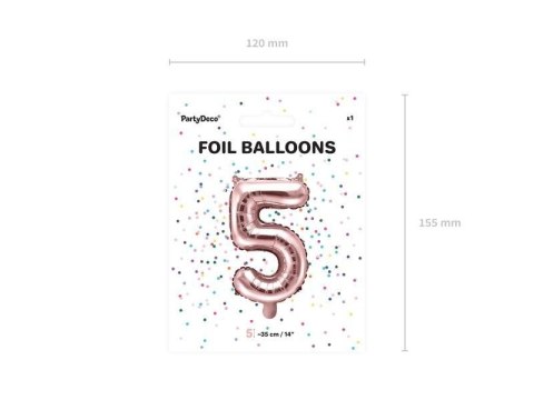 Balon foliowy Cyfra '5', 35cm, różowe złoto Partydeco Balon foliowy Cyfra '5', 35cm, różowe złoto Partydeco
