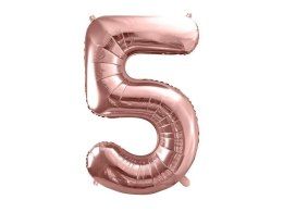 Balon foliowy Cyfra '5', 86cm, różowe złoto Partydeco