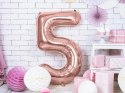 Balon foliowy Cyfra '5', 86cm, różowe złoto Partydeco