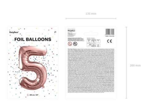 Balon foliowy Cyfra '5', 86cm, różowe złoto Partydeco Balon foliowy Cyfra '5', 86cm, różowe złoto Partydeco