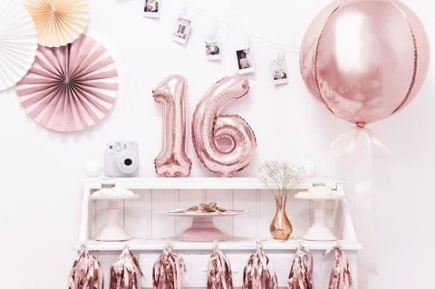 Balon foliowy Cyfra '6', 35cm, różowe złoto Partydeco Balon foliowy Cyfra '6', 35cm, różowe złoto Partydeco