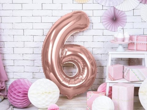 Balon foliowy Cyfra '6', 86cm, różowe złoto Partydeco Balon foliowy Cyfra '6', 86cm, różowe złoto Partydeco