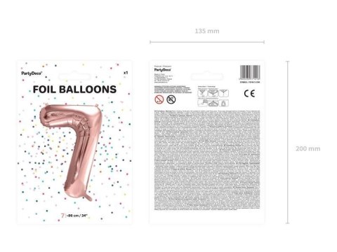Balon foliowy Cyfra '7', 86cm, różowe złoto Partydeco Balon foliowy Cyfra '7', 86cm, różowe złoto Partydeco