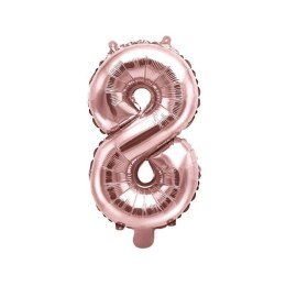 Balon foliowy Cyfra 8, 35cm, Rose Gold różowe złoto Partydeco