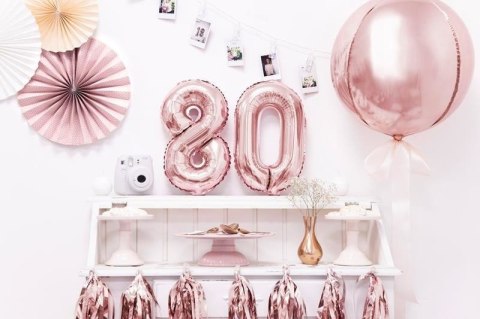 Balon foliowy Cyfra 8, 35cm, Rose Gold różowe złoto Partydeco Balon foliowy Cyfra 8, 35cm, Rose Gold różowe złoto Partydeco