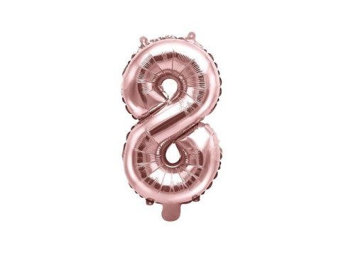 Balon foliowy Cyfra 8, 35cm, Rose Gold różowe złoto Partydeco Balon foliowy Cyfra 8, 35cm, Rose Gold różowe złoto Partydeco