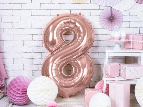 Balon foliowy Cyfra '8', 86cm, różowe złoto Partydeco Balon foliowy Cyfra '8', 86cm, różowe złoto Partydeco