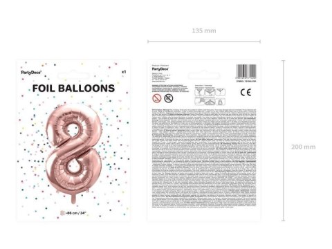 Balon foliowy Cyfra '8', 86cm, różowe złoto Partydeco Balon foliowy Cyfra '8', 86cm, różowe złoto Partydeco