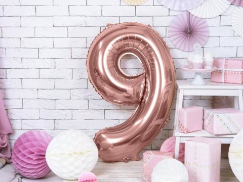 Balon foliowy Cyfra '9', 86cm, różowe złoto Partydeco Balon foliowy Cyfra '9', 86cm, różowe złoto Partydeco