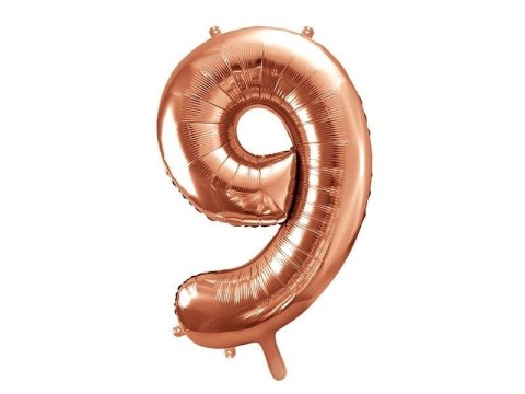 Balon foliowy Cyfra '9', 86cm, różowe złoto Partydeco Balon foliowy Cyfra '9', 86cm, różowe złoto Partydeco