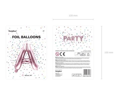 Balon foliowy Litera A, 35cm, Rose Gold różowe złoto Partydeco Balon foliowy Litera A, 35cm, Rose Gold różowe złoto Partydeco