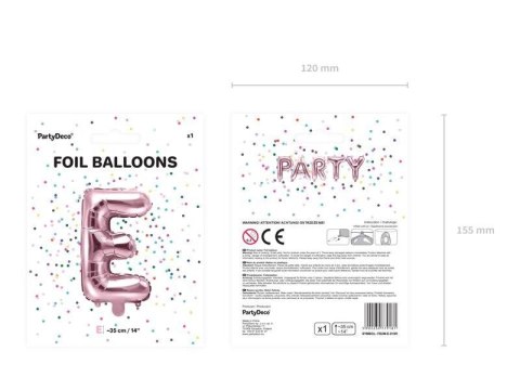 Balon foliowy Litera E, 35cm, Rose Gold różowe złoto Partydeco Balon foliowy Litera E, 35cm, Rose Gold różowe złoto Partydeco