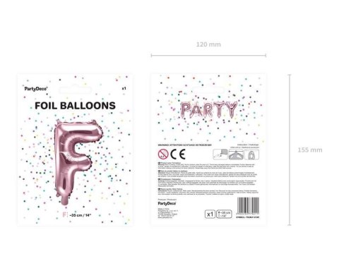 Balon foliowy Litera F, 35cm, Rose Gold różowe złoto Partydeco Balon foliowy Litera F, 35cm, Rose Gold różowe złoto Partydeco