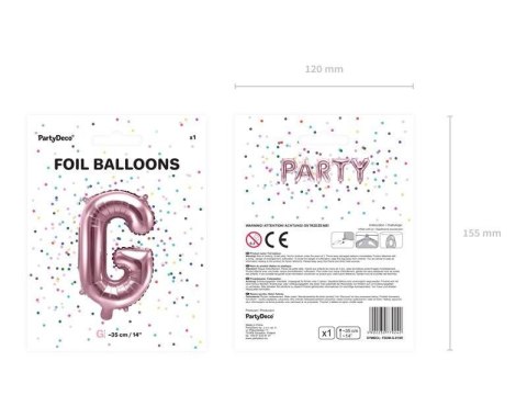 Balon foliowy Litera G, 35cm, Rose Gold różowe złoto Partydeco Balon foliowy Litera G, 35cm, Rose Gold różowe złoto Partydeco
