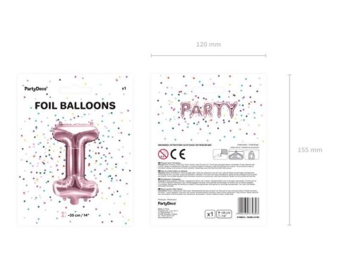 Balon foliowy Litera I, 35cm, Rose Gold różowe złoto Partydeco Balon foliowy Litera I, 35cm, Rose Gold różowe złoto Partydeco