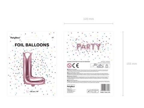 Balon foliowy Litera L, 35cm, Rose Gold różowe złoto Partydeco Balon foliowy Litera L, 35cm, Rose Gold różowe złoto Partydeco