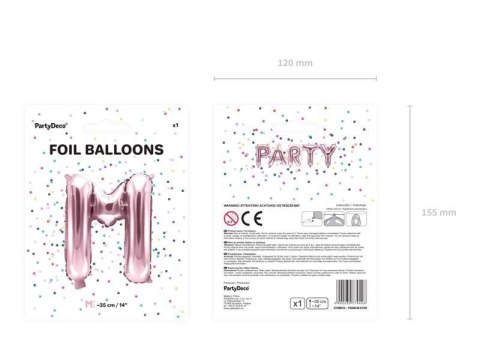 Balon foliowy Litera M, 35cm, Rose Gold różowe złoto Partydeco Balon foliowy Litera M, 35cm, Rose Gold różowe złoto Partydeco