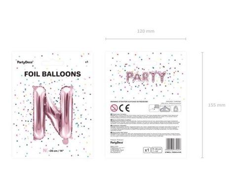 Balon foliowy Litera N, 35cm, Rose Gold różowe złoto Partydeco Balon foliowy Litera N, 35cm, Rose Gold różowe złoto Partydeco