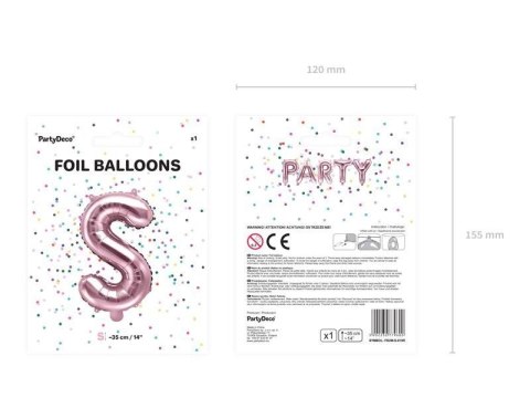 Balon foliowy Litera S, 35cm, Rose Gold różowe złoto Partydeco Balon foliowy Litera S, 35cm, Rose Gold różowe złoto Partydeco