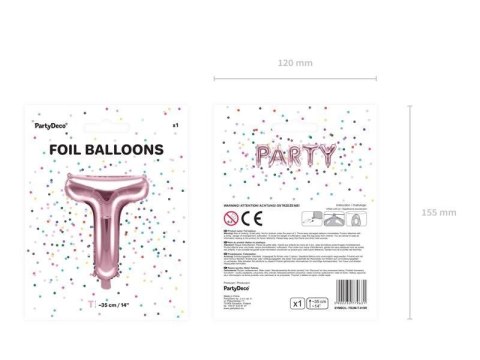 Balon foliowy Litera T, 35cm, Rose Gold różowe złoto Partydeco Balon foliowy Litera T, 35cm, Rose Gold różowe złoto Partydeco