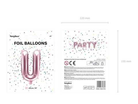 Balon foliowy Litera U, 35cm, Rose Gold różowe złoto Partydeco Balon foliowy Litera U, 35cm, Rose Gold różowe złoto Partydeco