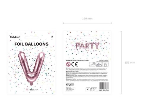 Balon foliowy Litera V, 35cm, Rose Gold różowe złoto Partydeco Balon foliowy Litera V, 35cm, Rose Gold różowe złoto Partydeco