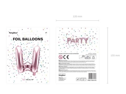 Balon foliowy Litera W, 35cm, Rose Gold różowe złoto Partydeco Balon foliowy Litera W, 35cm, Rose Gold różowe złoto Partydeco