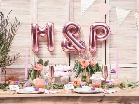 Balon foliowy litera znak &, 35cm, różowe złoto Partydeco Balon foliowy litera znak &, 35cm, różowe złoto Partydeco