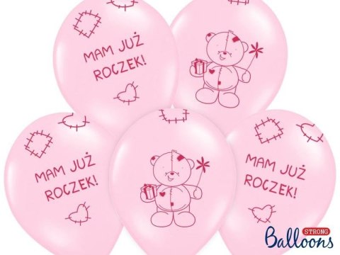 Balony Mam już Roczek, Pastelowy Róż, 30cm, 6 szt. Partydeco