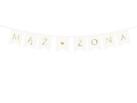 Baner Mąż Żona, na wesele, biały, 15 x 110 cm Partydeco