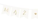 Baner Mąż Żona, na wesele, biały, 15 x 110 cm Partydeco