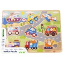 TOOKY TOY Drewniane Puzzle Montessori Transport Pojazdy z Pinezkami Do Dopasowania