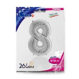 Balon Foliowy Cyfra 8, Srebrna, 66 cm Grabo Grabo