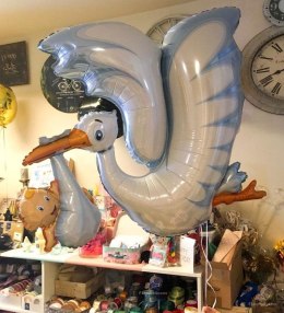 Balon Foliowy - Niebieski Bocian na Baby Shower 135 cm Grabo